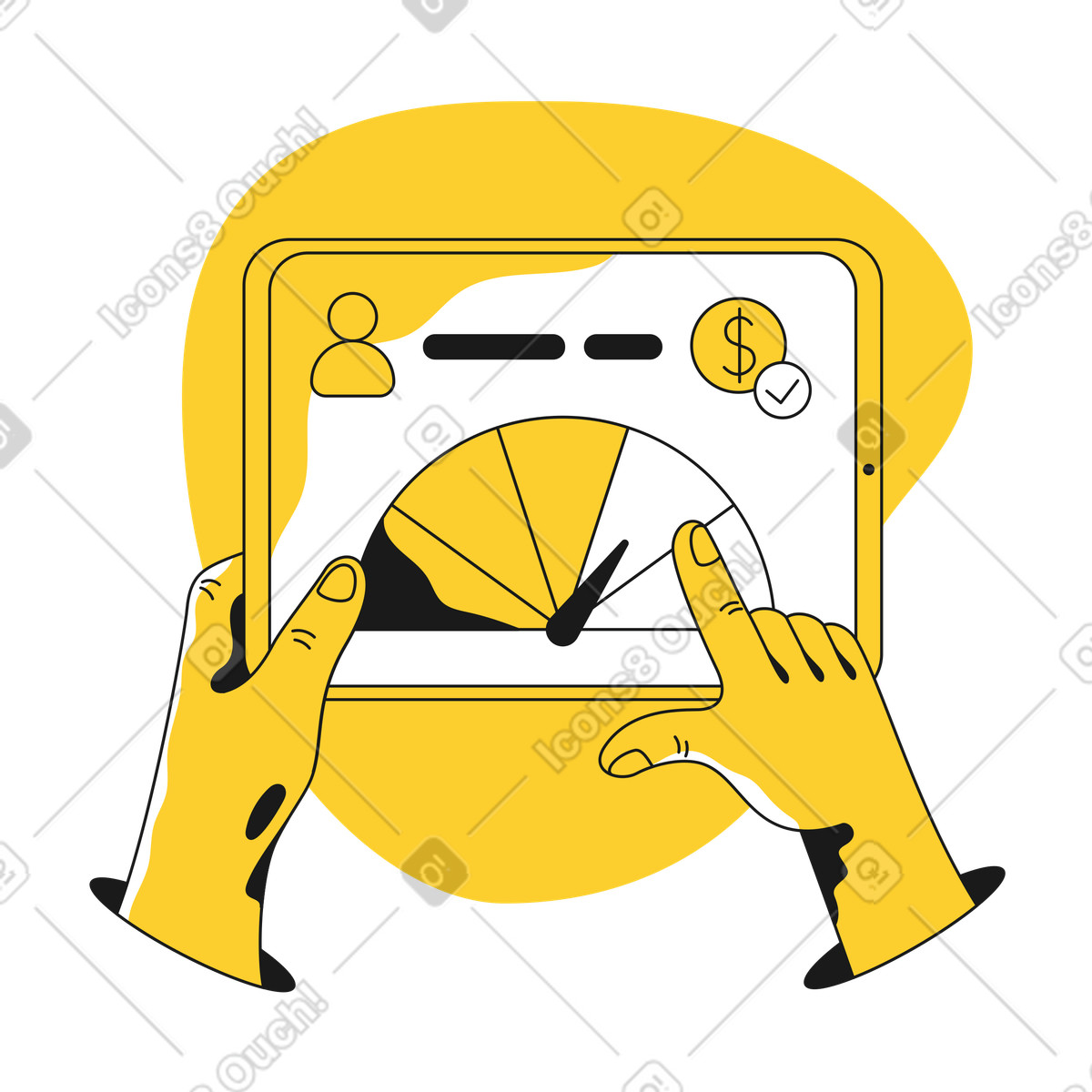 Illustration Tablette avec historique de crédit affichant le score dans style Taxi à télécharger aux formats PNG, SVG