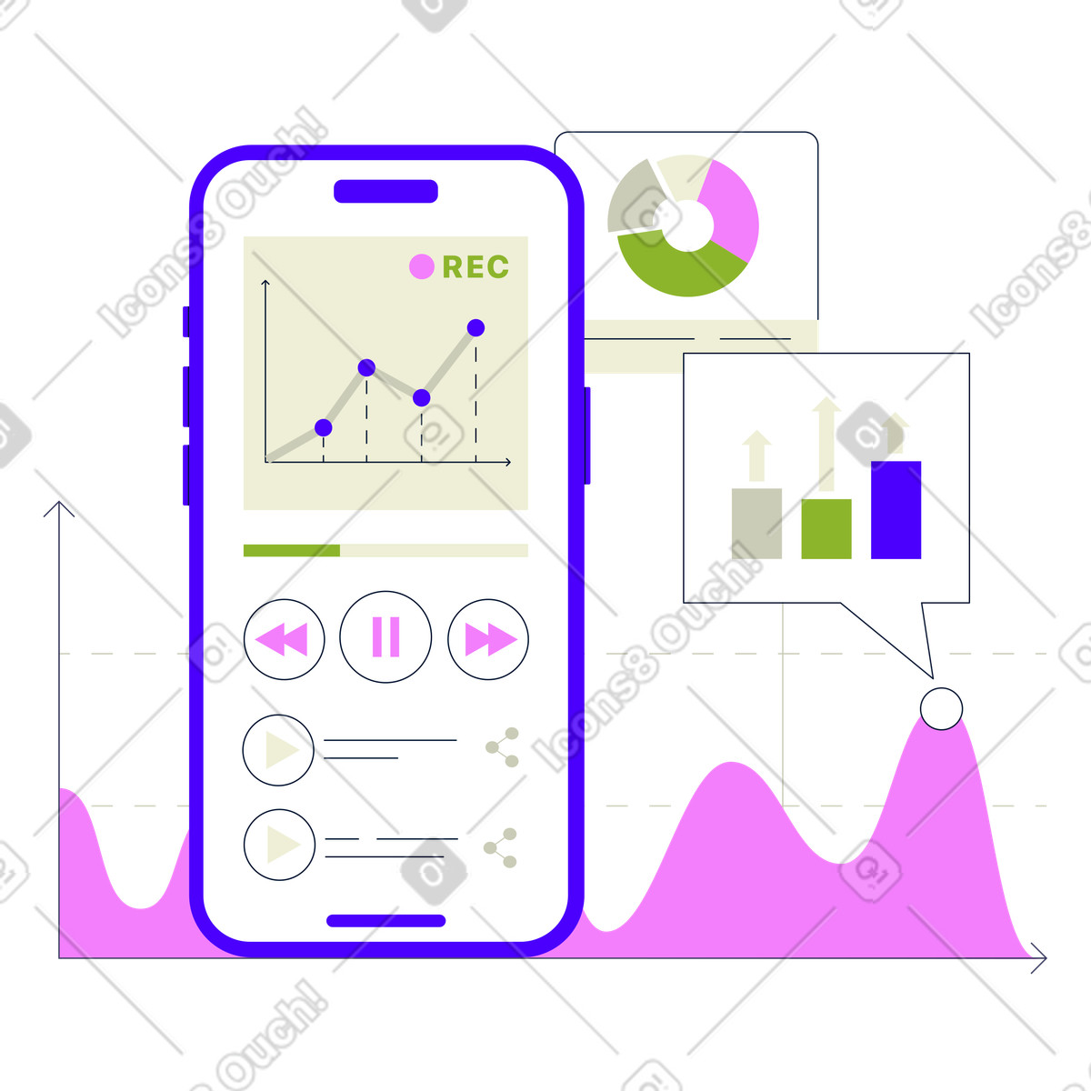 Geschäfts- oder finanzpodcasts und -medien-Illustration im Cubes-Stil als Download in PNG, SVG