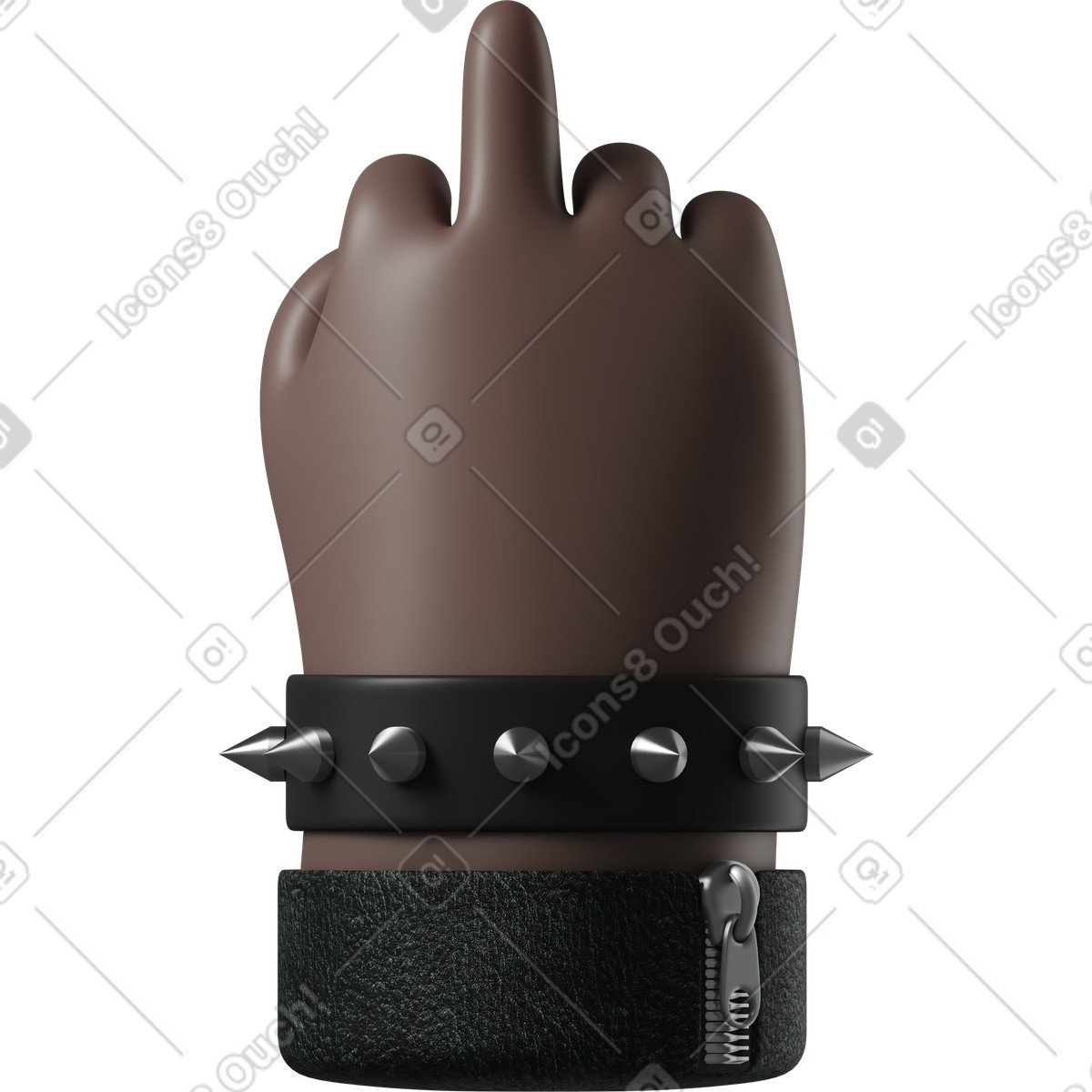 Ilustración Mano de piel negra rockero que muestra un dedo medio en estilo 3D Hands Fun&Wild a descargar en PNG y SVG