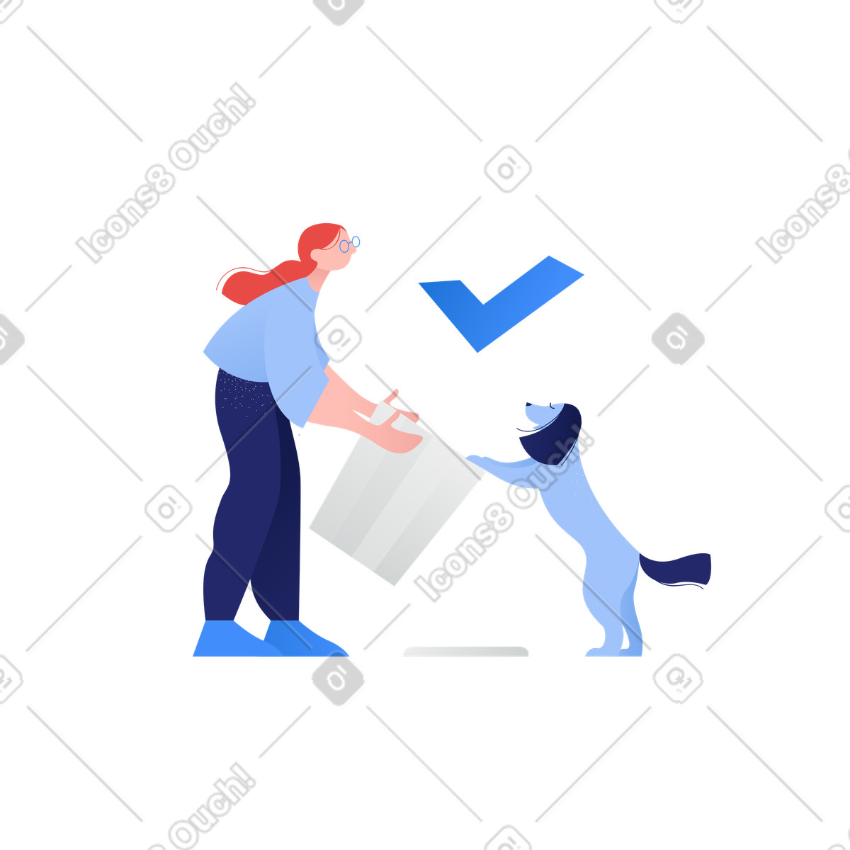Pet owner throwing item away with dog, Data removal or successful deletion illustration in Clip style download in PNG, SVG