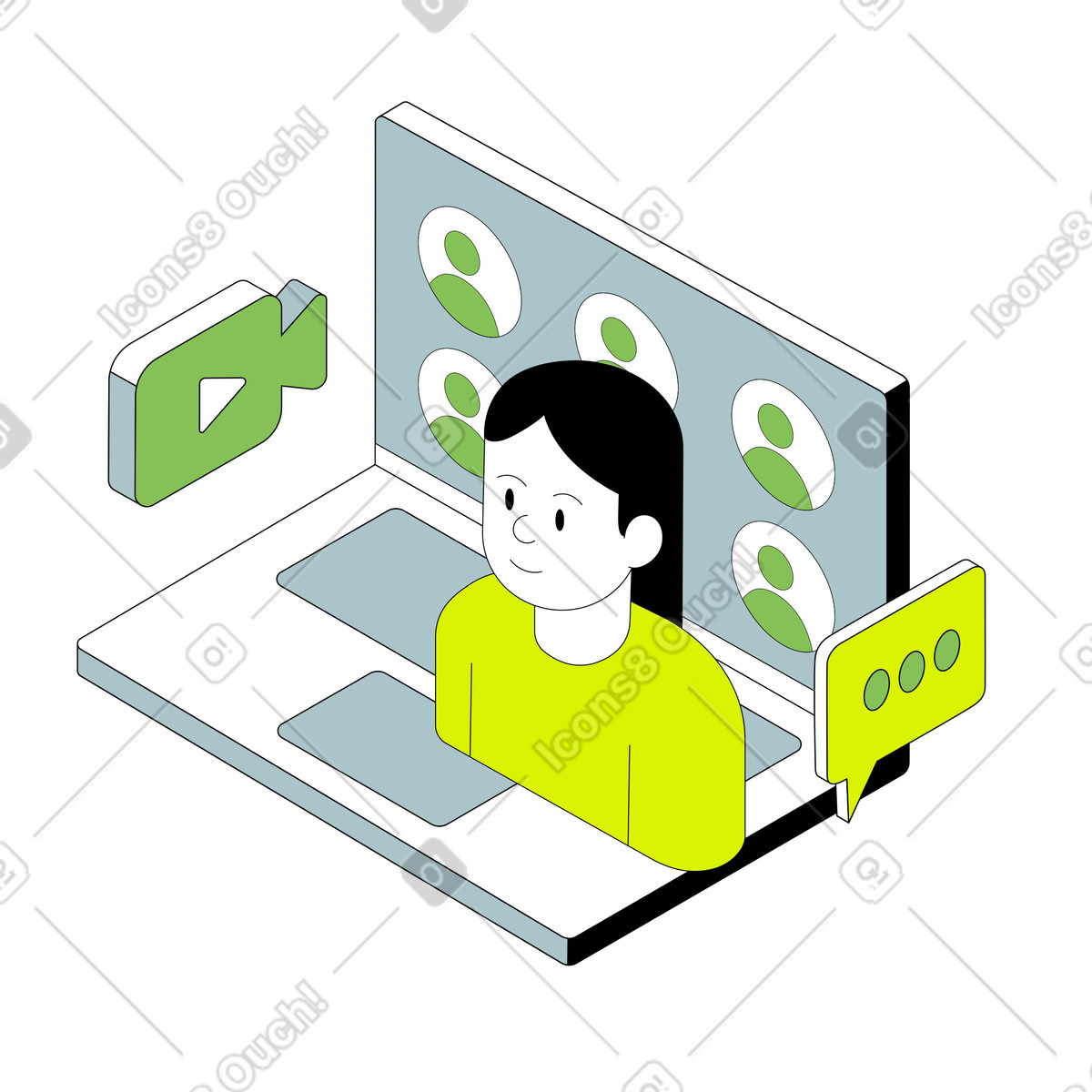 Spazio di coworking virtuale su laptop illustrazione in stile Isometric scarica in PNG, SVG