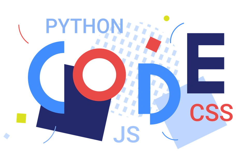 Colorful code snippets and programming symbols - Clip style illustration