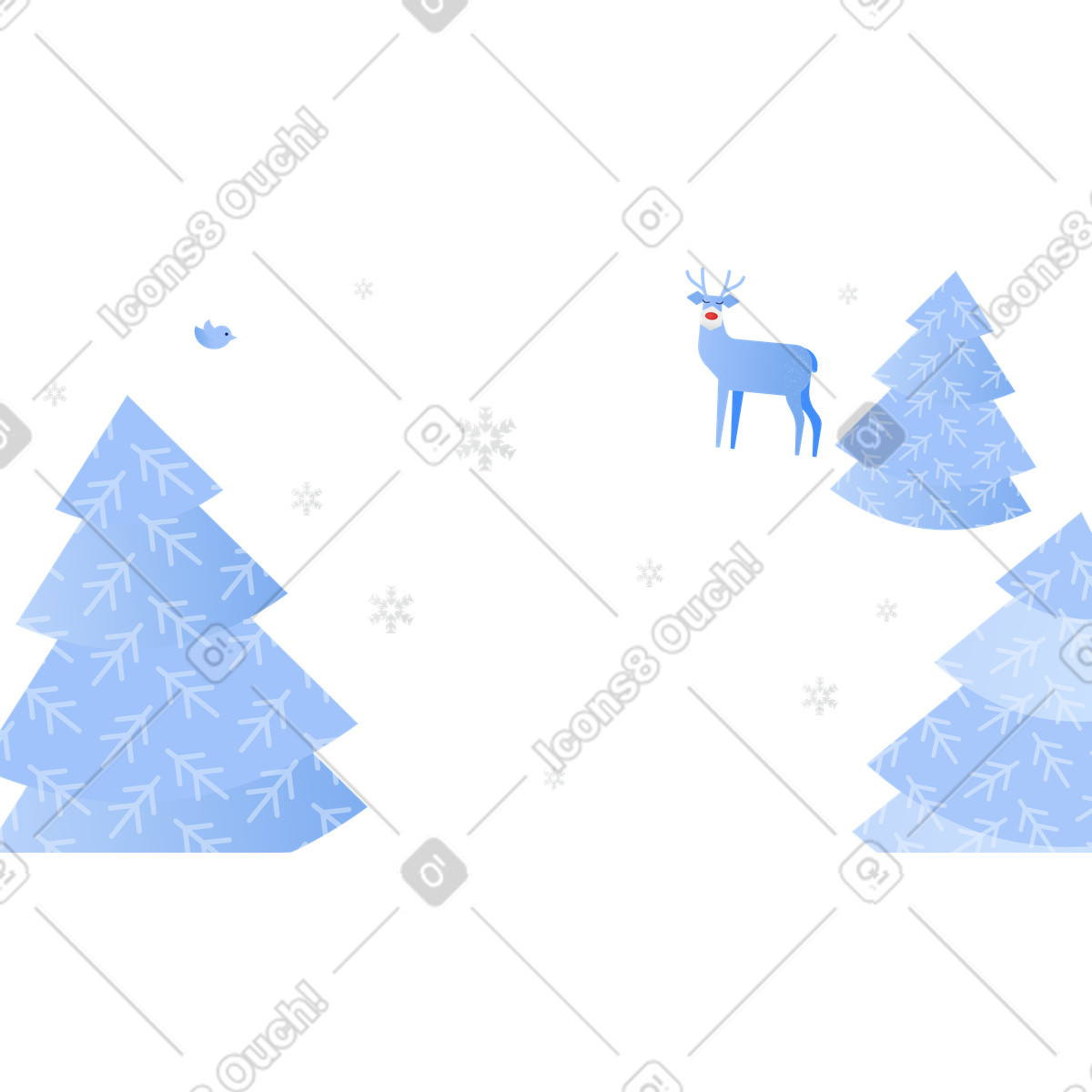 Winter christmas forest with deer background illustration in Clip style download in PNG, SVG