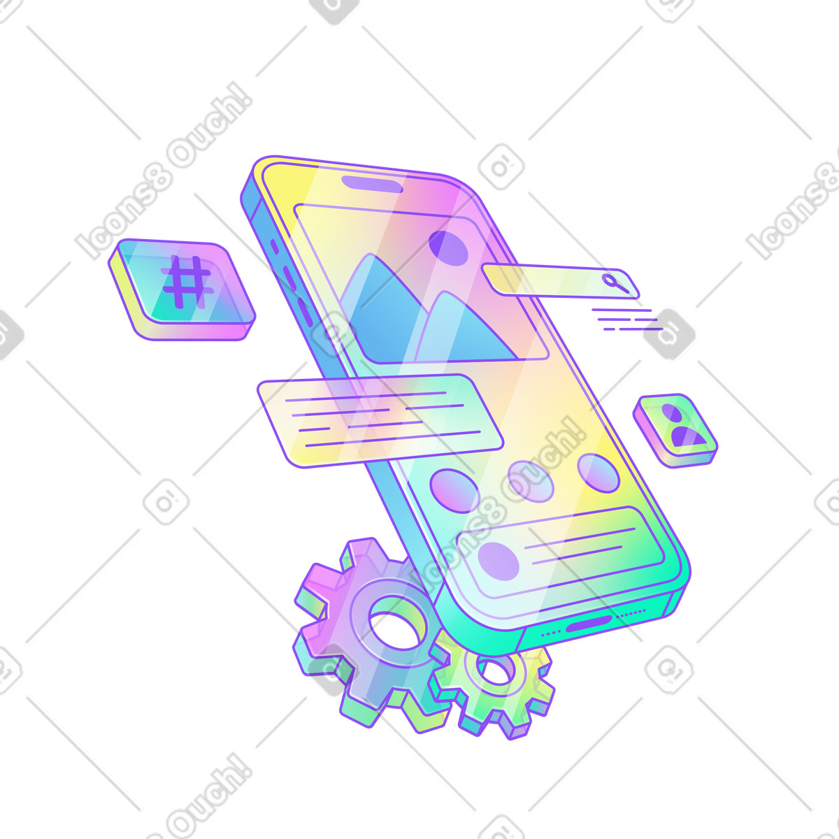 Mobile app development and mobile user interface illustration in PNG, SVG