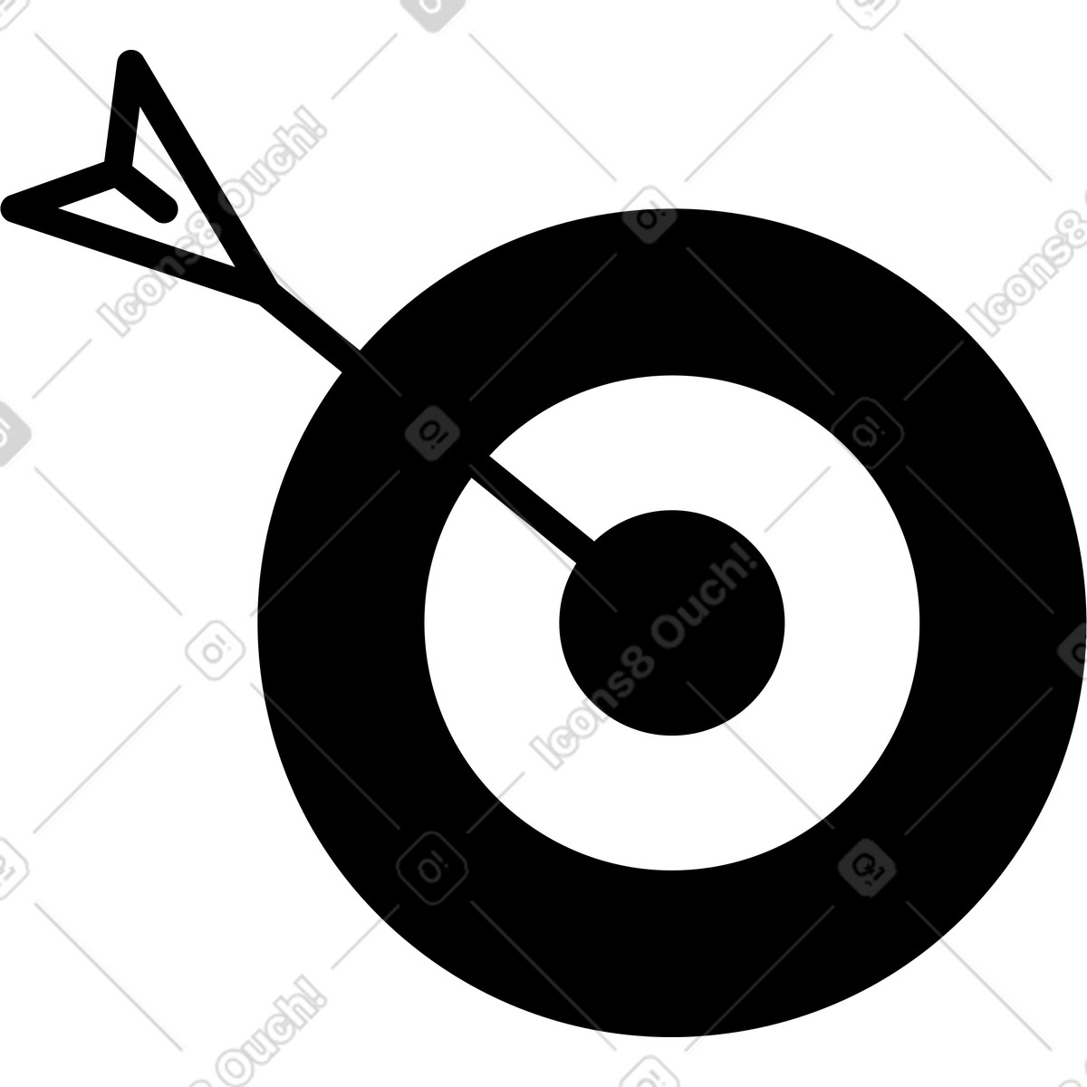 Target bullseye with arrow hitting center symbolizing achieved goal-Illustration im Notion Line Art-Stil als Download in PNG, SVG