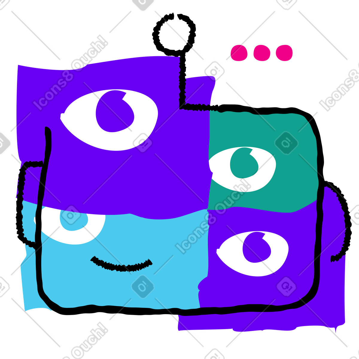 Illustration Robot avec plusieurs yeux souriant dans le style Puzzle à télécharger aux formats PNG, SVG