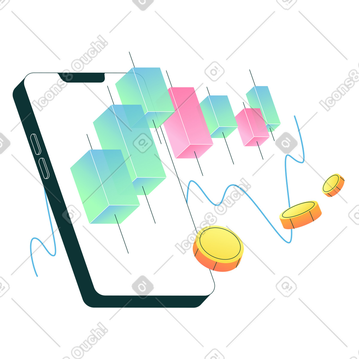 Investimenti e grafico a candele finanziarie illustrazione animata in stile Florid scaricabile in GIF, Lottie (JSON), AE