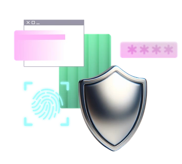 A shield with security elements and patterns - Chromed style illustration