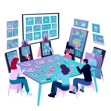 An illustration workshop where artists collaborate on a new card game series