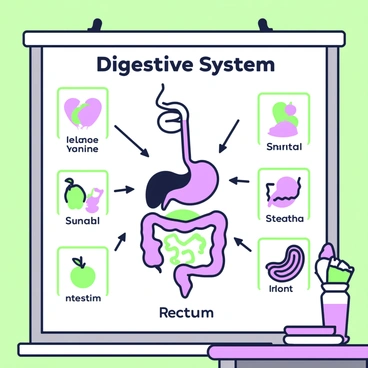 An educational poster explaining the digestive system for classroom use