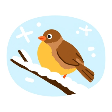 A lark fluffed up against the cold, perched on a snow-covered branch.