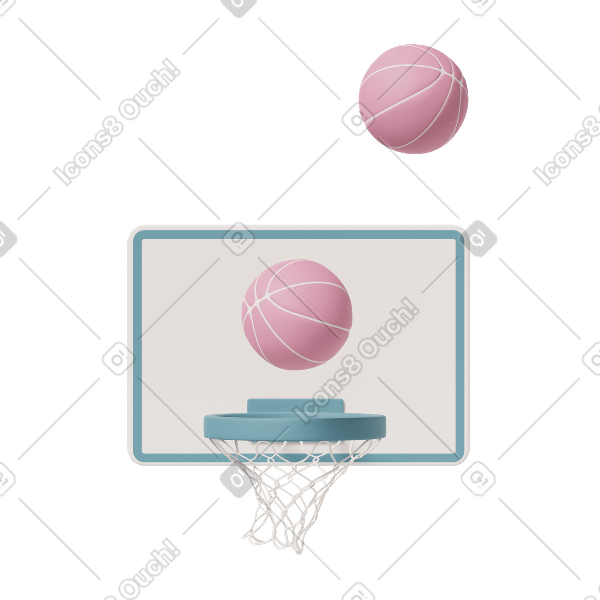 Basketball hoop with two balls illustration in 3D Casual life style download in PNG, SVG