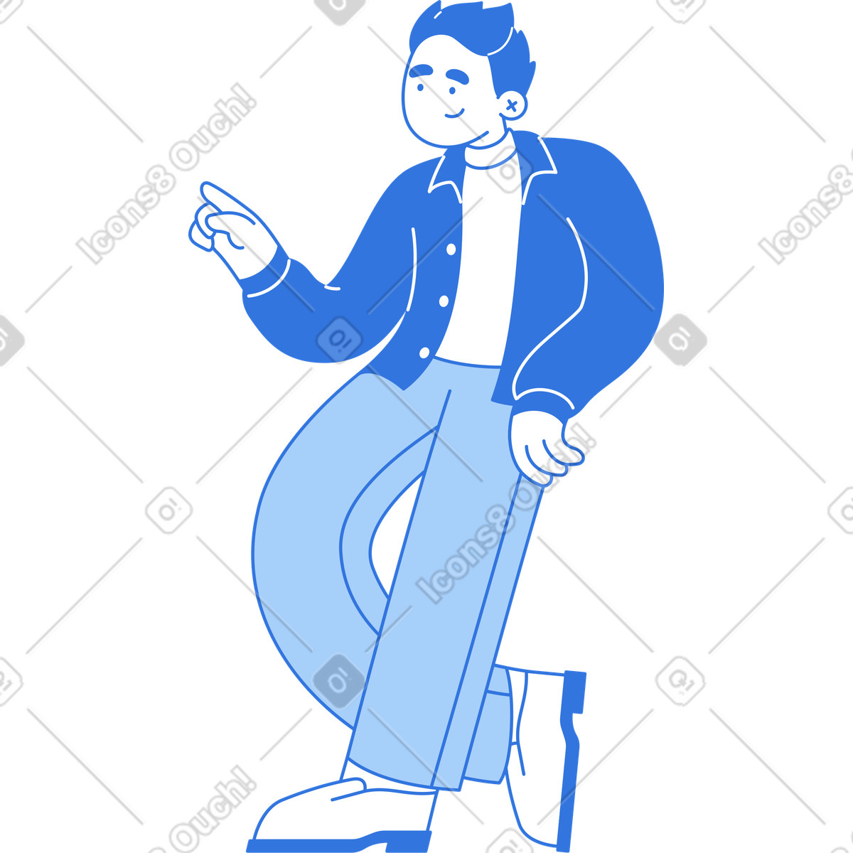 Illustration Homme penché et pointant du doigt quelque chose dans le style Sky à télécharger aux formats PNG, SVG