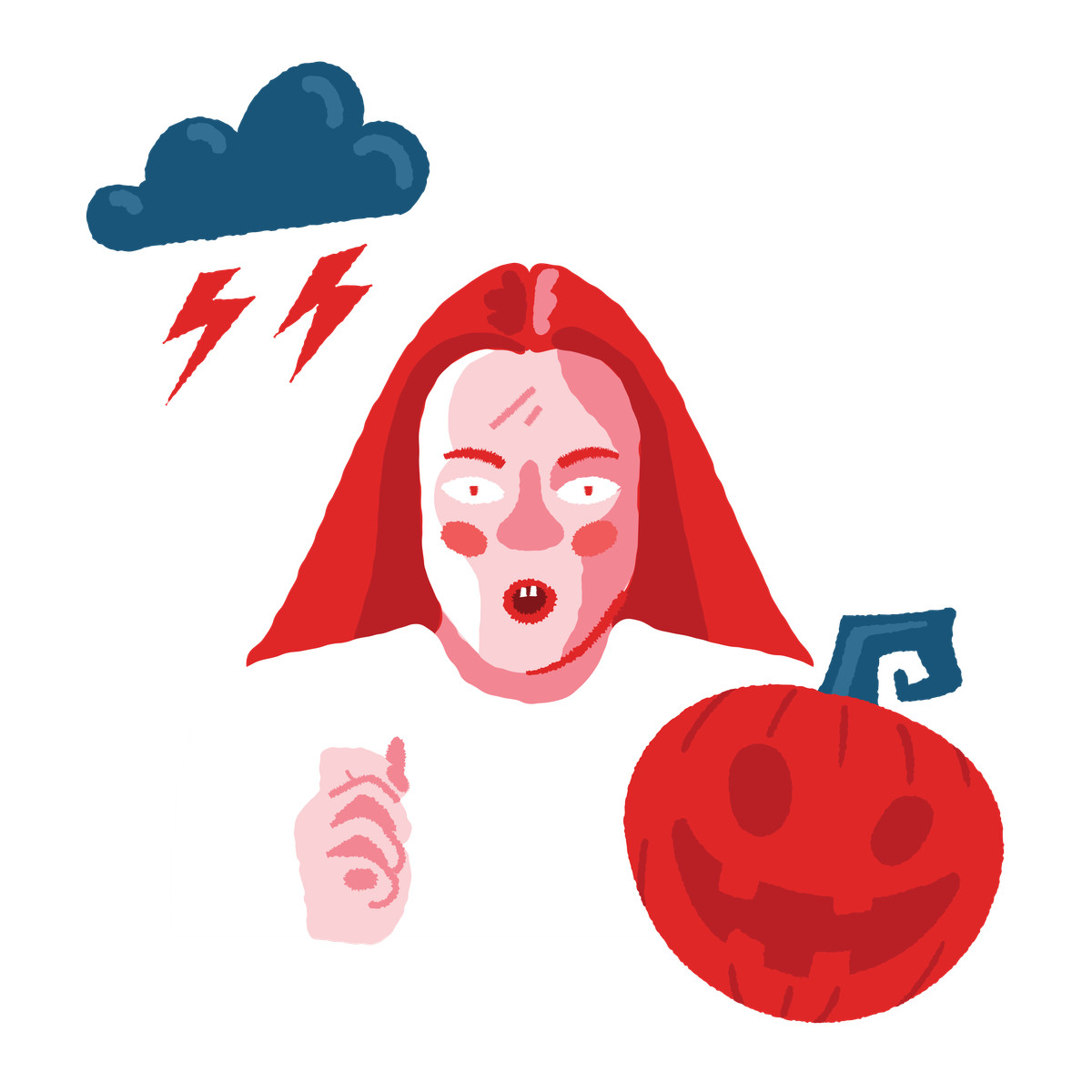Scared woman with carved pumpkin for halloween-Illustration im Cherry-Stil als Download in PNG, SVG