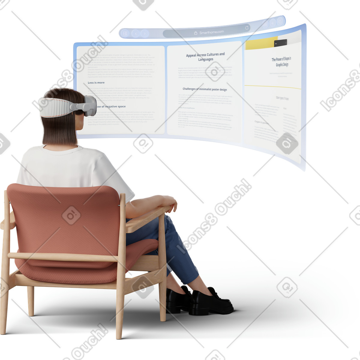 Young woman in vr headset illustrazione stile 3D Hygge scarica PNG, SVG