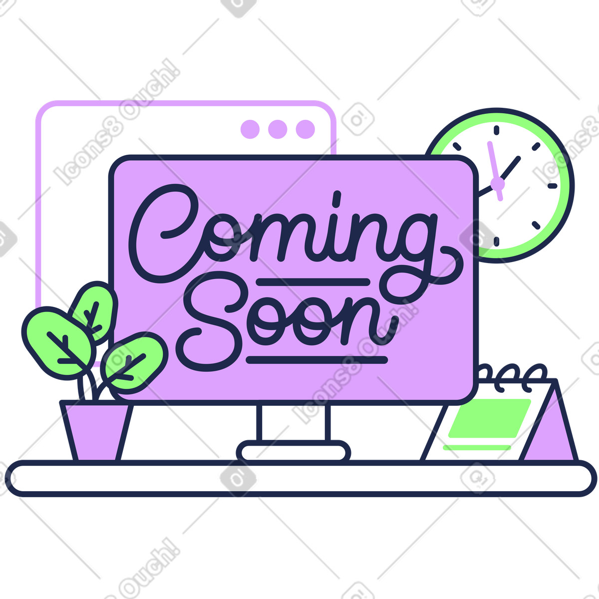 Ilustração de Monitor with coming soon message, Website under construction notice em no estilo Outline para baixar em PNG, SVG