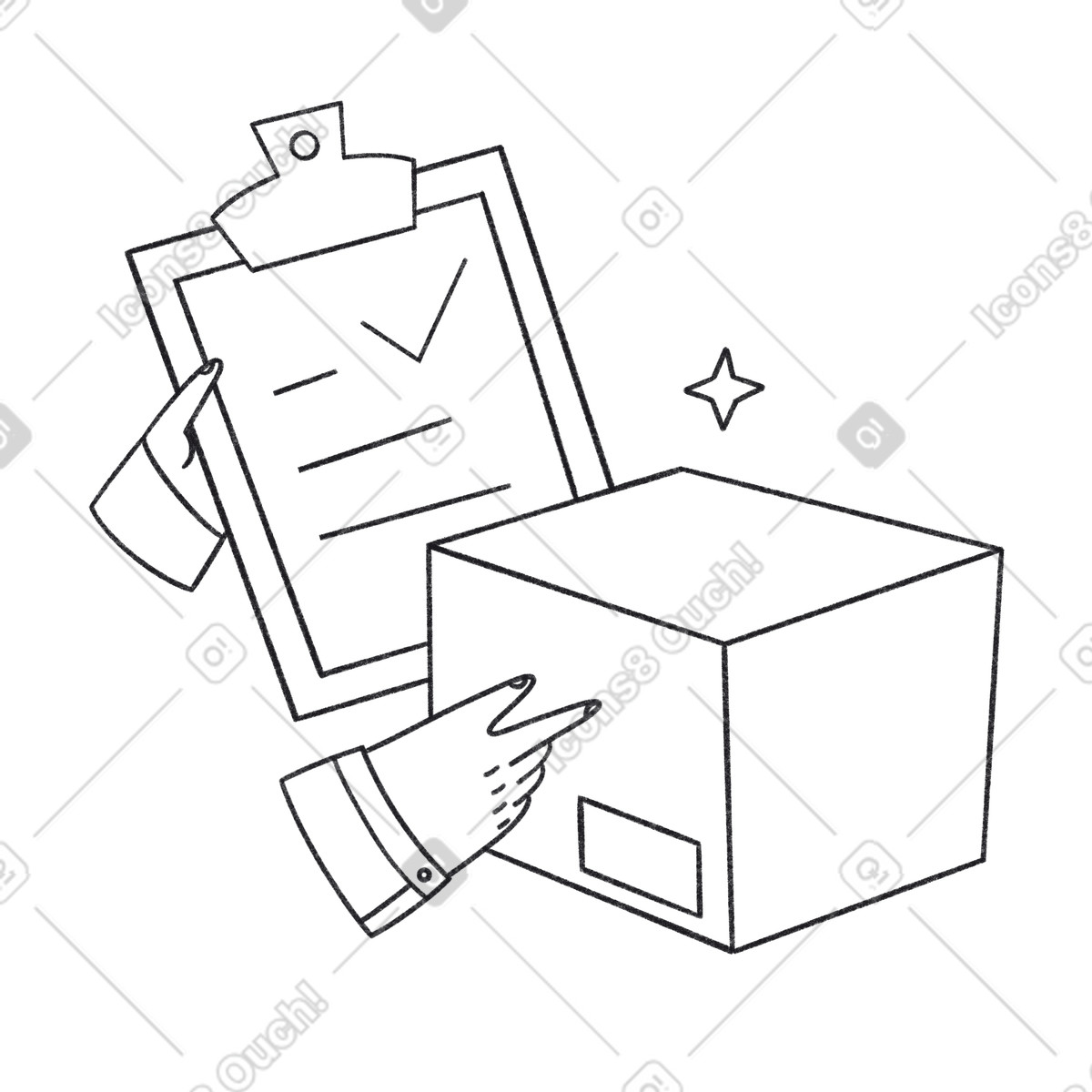 Ilustração de Courier com pacote e prancheta em no estilo Bonbon Line para baixar em PNG, SVG