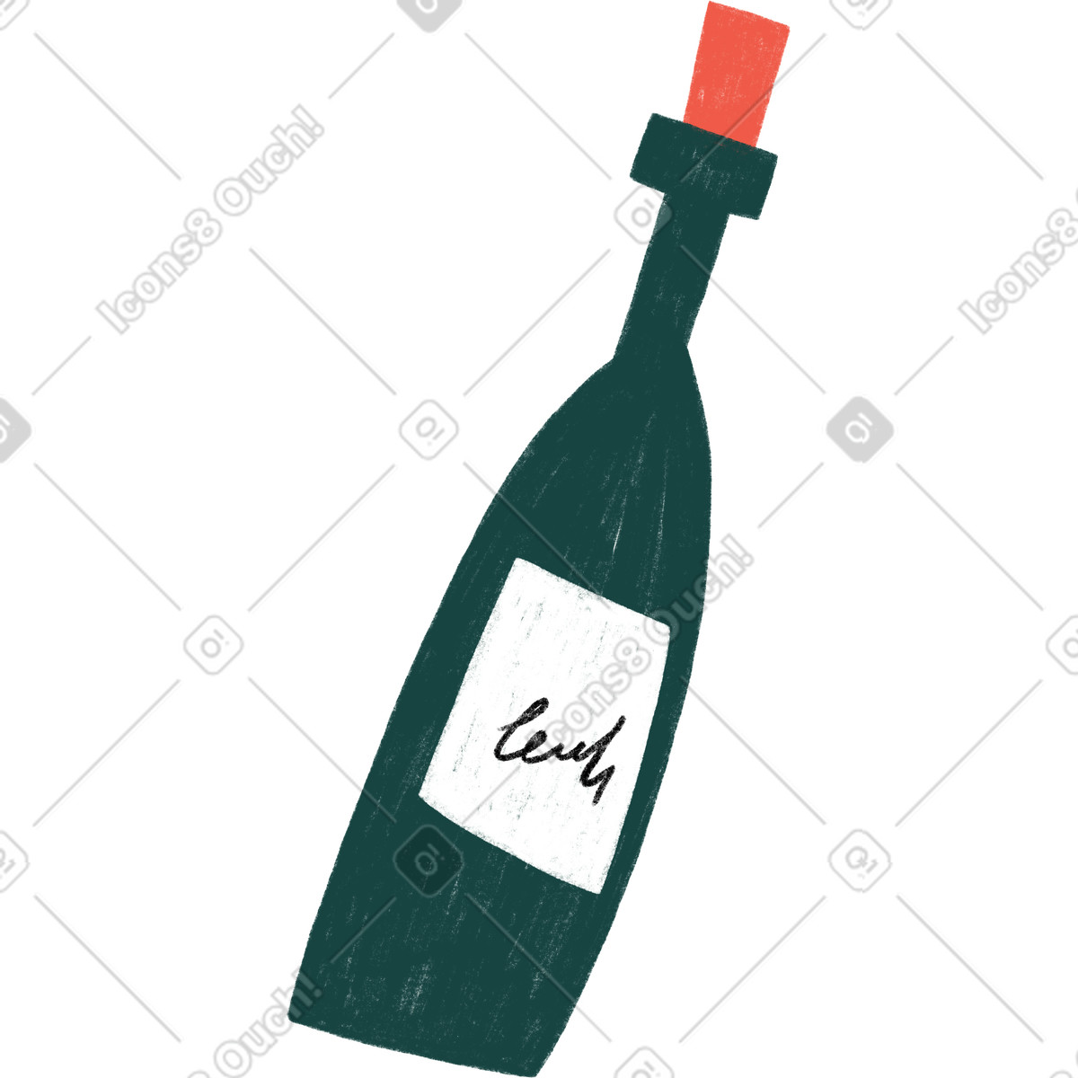 Wine bottle with red stopper illustration in Tutti style download in PNG, SVG