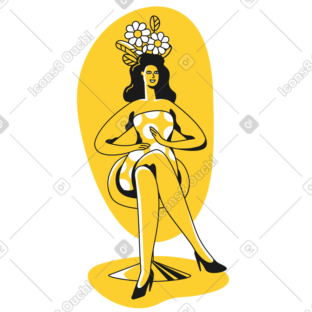 Illustration Une femme prend soin de son bien-être mental dans le style Taxi à télécharger aux formats PNG, SVG