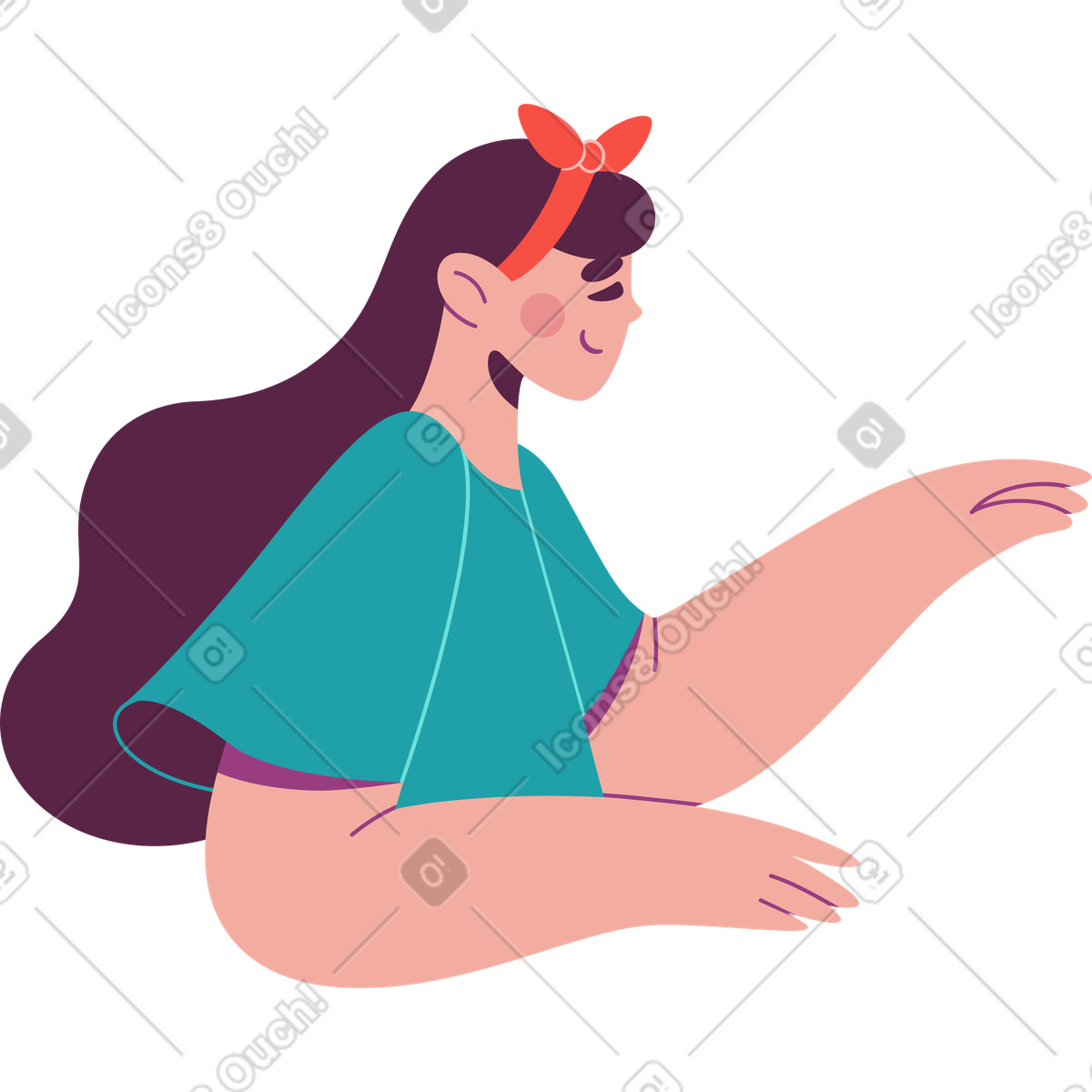 Sammy 스타일의 팔을 뻗은 녹색 티셔츠를 입은 소녀의 절반 일러스트레이션 PNG, SVG 다운로드