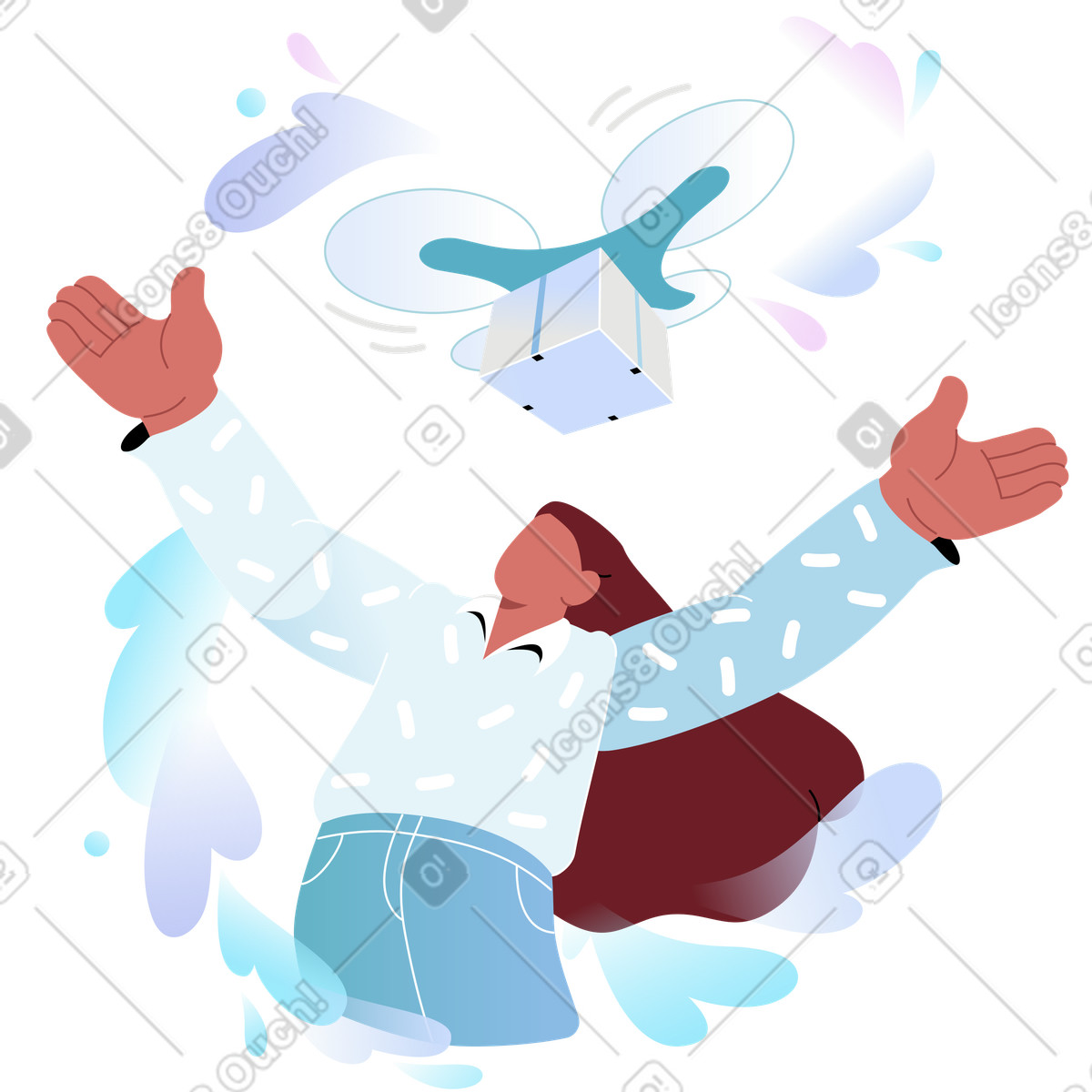 Ilustración Receiving package from flying drone, Fast last-mile delivery en estilo Airy a descargar en PNG y SVG