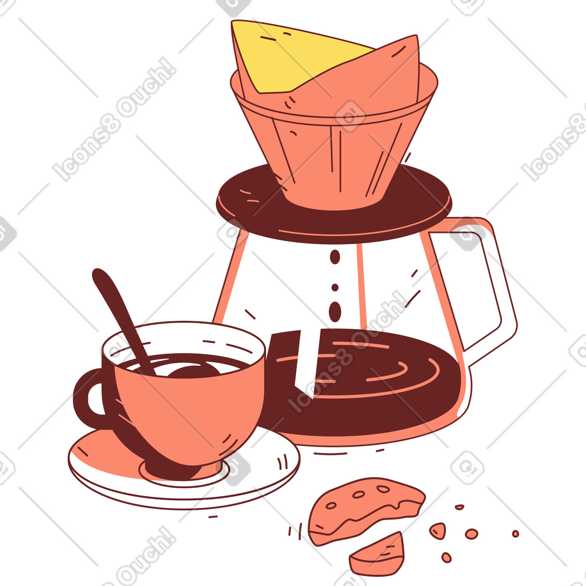 Morgenkaffee, filterkaffeemaschine-Illustration im Storyline-Stil als Download in PNG, SVG