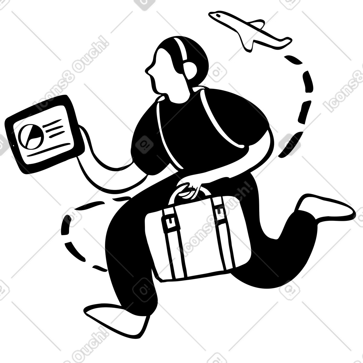 Business traveler rushing to the airplane illustration in Journal style download in PNG, SVG