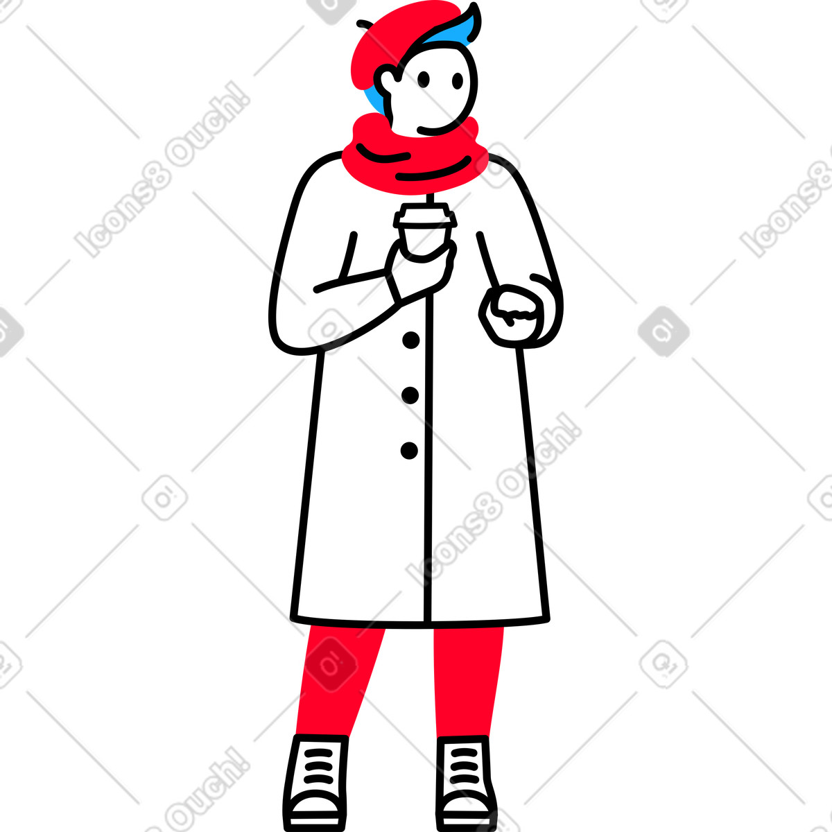 Ilustración Mujer con abrigo y taza de café en estilo Transistor a descargar en PNG SVG
