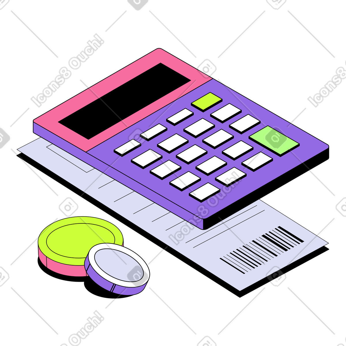 Payment with calculator, receipt and coins illustration in Project style download in PNG, SVG