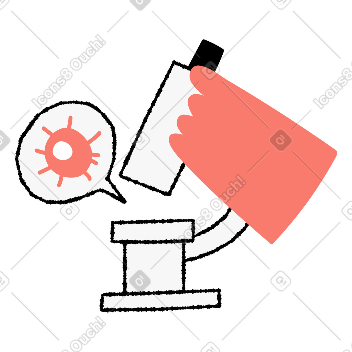 下载 Bold People 风格的 Biology scientist hand adjusting microscope viewing bacteria cell symbol 插画，支持 PNG、SVG 格式