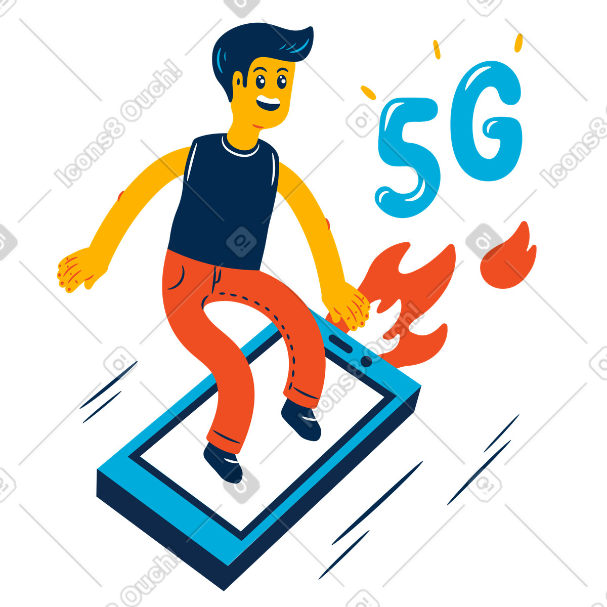 Flame スタイルの 5gは男の電話をスピードアップします のイラストをPNG、SVG形式でダウンロード