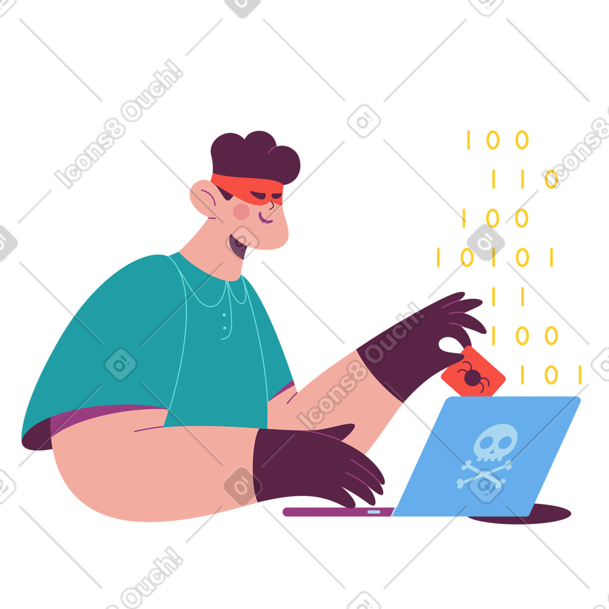Hacker che infetta la rete con virus illustrazione in stile Sammy scarica in PNG, SVG