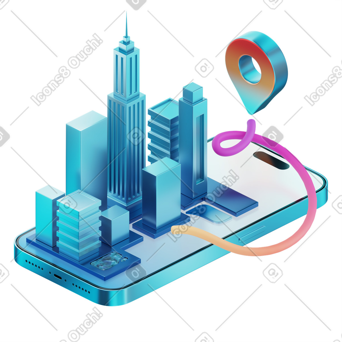 3D Glare 스타일의 Interactive online map with route indicators, Real-time location finding app 애니메이션 일러스트레이션 GIF, Lottie(JSON), AE로 다운로드