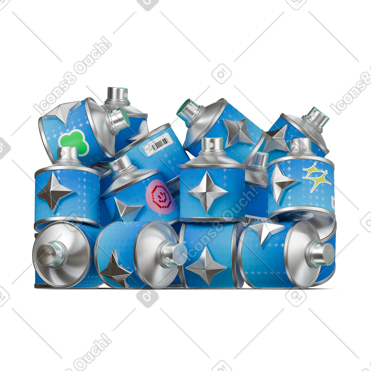 Illustration Ai spray paint cans in an invisible box dans le style 3D Stickle à télécharger aux formats PNG, SVG