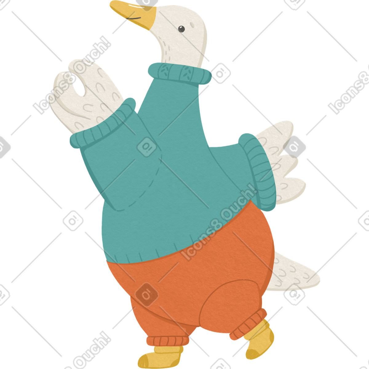 Goose is standing in a blue sweater with his hand up-Illustration im -Stil als Download PNG, SVG