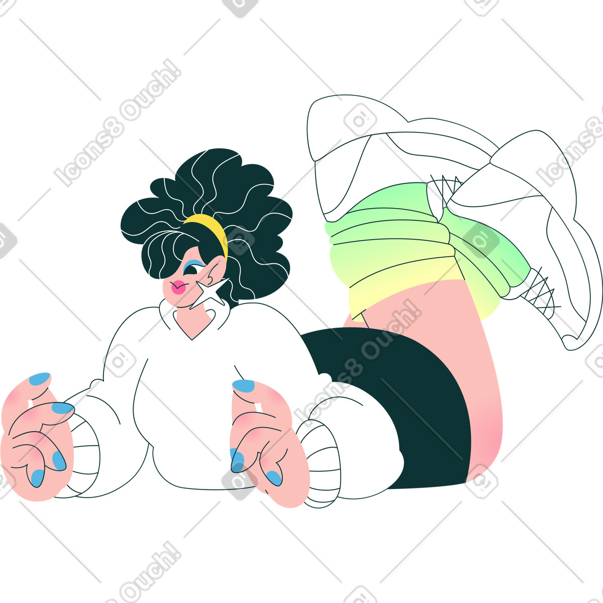 Florid 스타일의 그녀의 다리를 건너 뱃속에 누워 소녀 일러스트레이션 PNG, SVG 다운로드