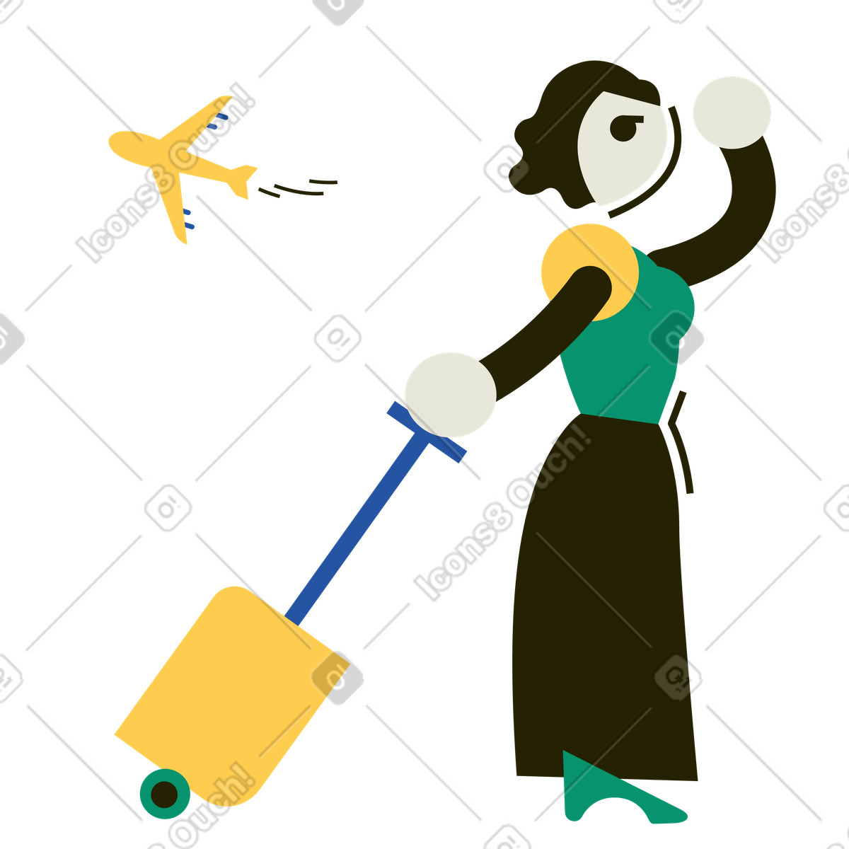 Reisende frau kommt zu spät zum flug-Illustration im Spot-Stil als Download in PNG, SVG
