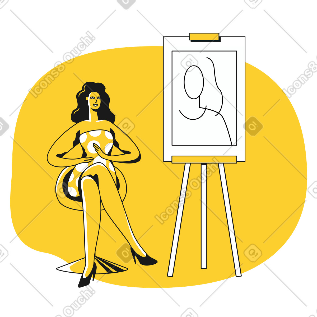 Woman sitting and posing for a portrait illustration in Taxi style download in PNG, SVG