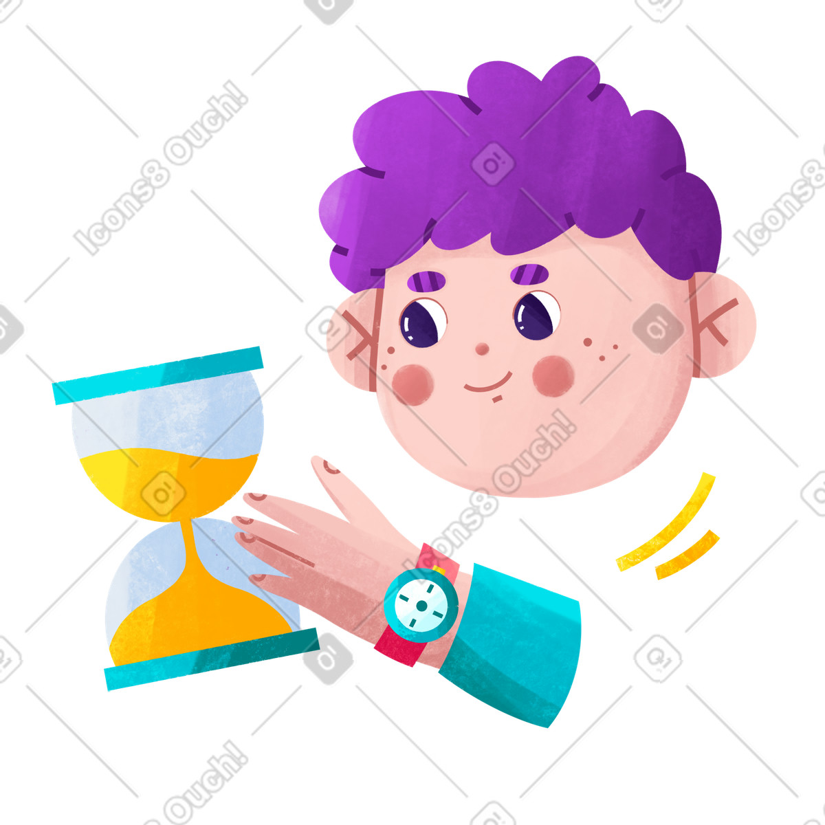 Watching the hourglass, Time management and passing illustrazione in stile Bonbon scarica in PNG, SVG