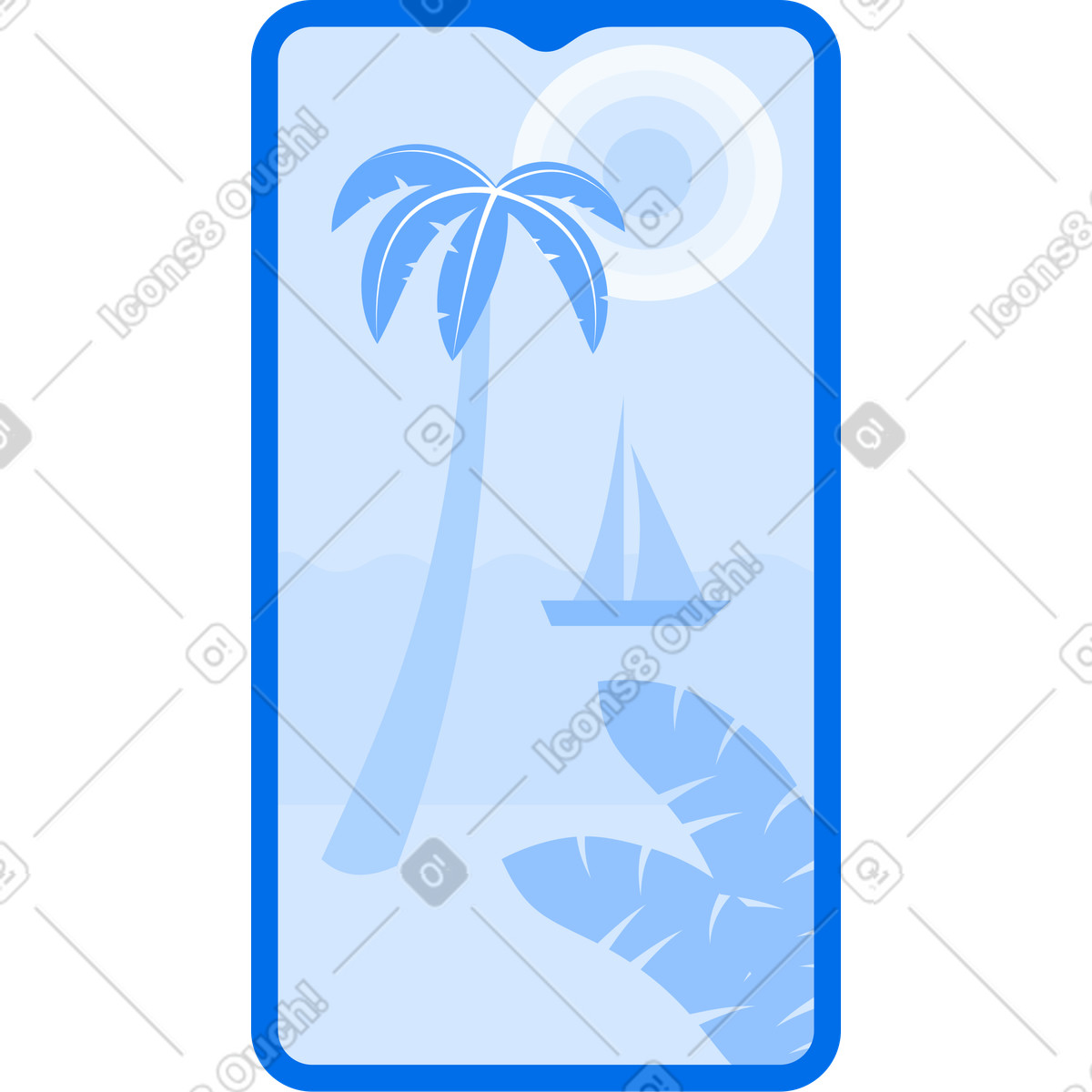 Smartphone con il paesaggio del resort sullo schermo illustrazione in stile Urban scarica in PNG, SVG