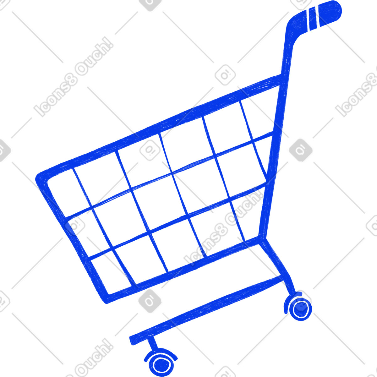Ilustración Blue shopping cart on wheels en estilo Biro a descargar en PNG y SVG
