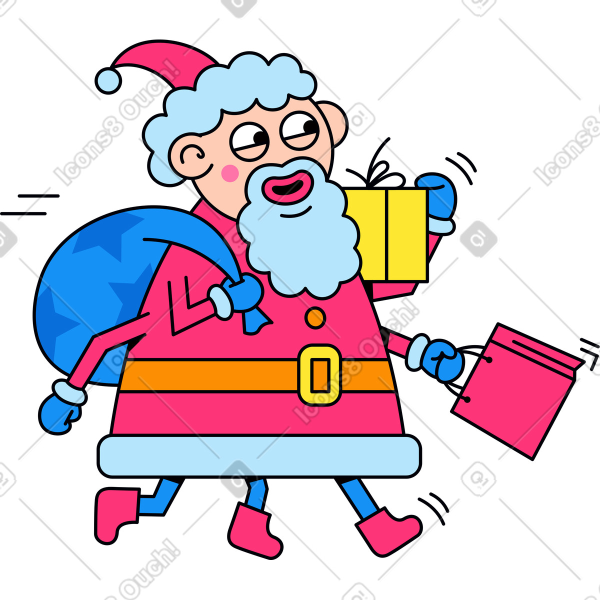 Illustration Père noël avec des cadeaux dans le style Droll à télécharger aux formats PNG, SVG