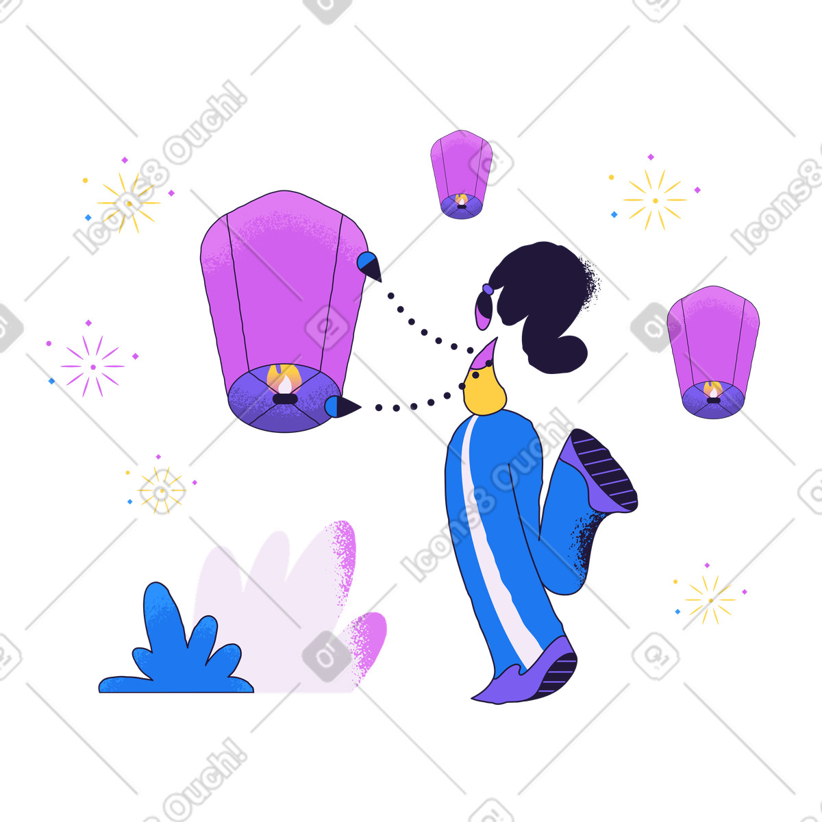Celebrating Chinese New Year with paper lanterns illustration in Conifer style download in PNG, SVG