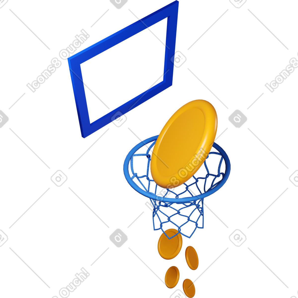 I soldi che cadevano attraverso il canestro da basket girarono a destra illustrazione in stile 3D Buddy scarica in PNG, SVG