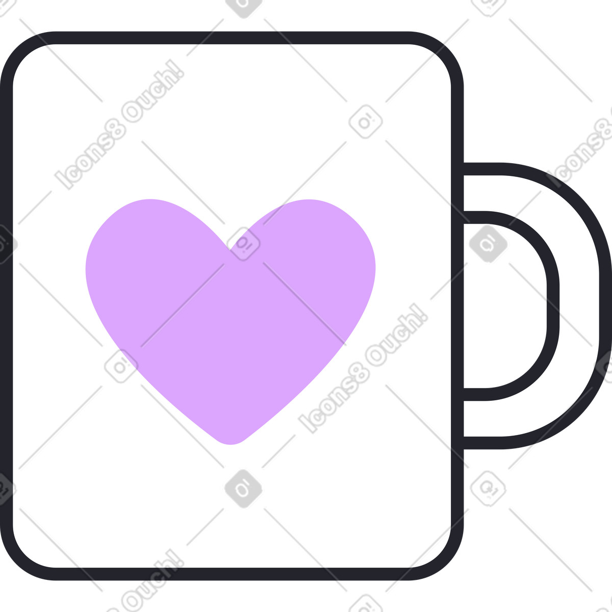 Weiße tasse mit lila herz-Illustration im Grapy-Stil als Download in PNG, SVG