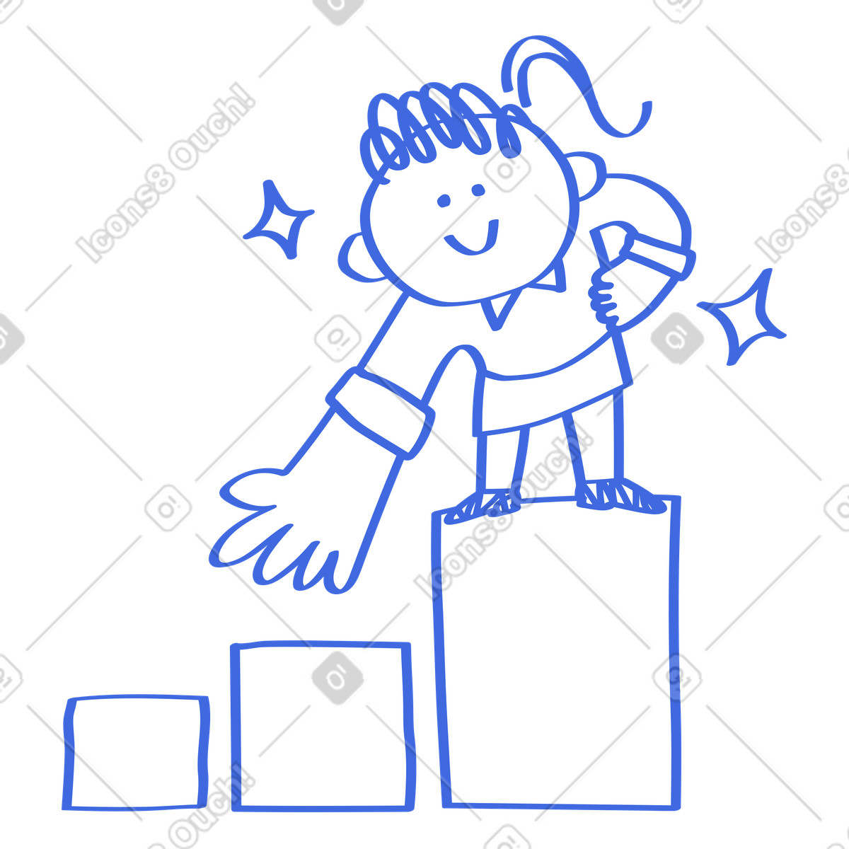 Ilustração de Success character standing on growing bar chart with sparkles em no estilo Ballpoint Pen para baixar em PNG, SVG