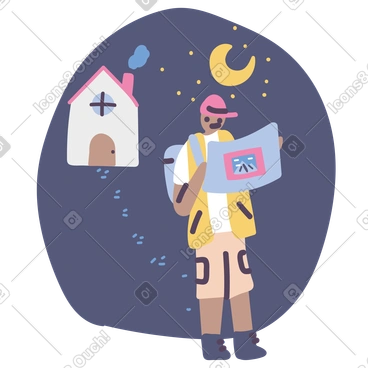 Traveler with map leaving his home PNG, SVG