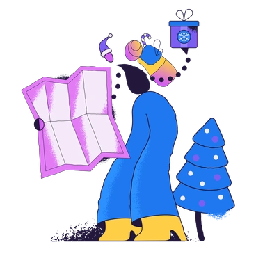A character holding a map and gift - Conifer style illustration