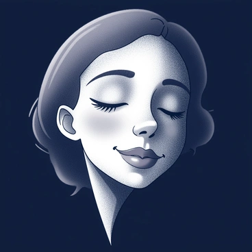 A face with gentle features, displaying a calm expression. The illumination comes from the soft glow of "moonlight," casting subtle shadows and highlighting contours. The background is dark, creating a contrast that emphasizes the quiet beauty of the face. The eyes are relaxed, reflecting a sense of tranquility, while the lips are slightly curved in a faint smile. The overall ambiance suggests a peaceful night setting.