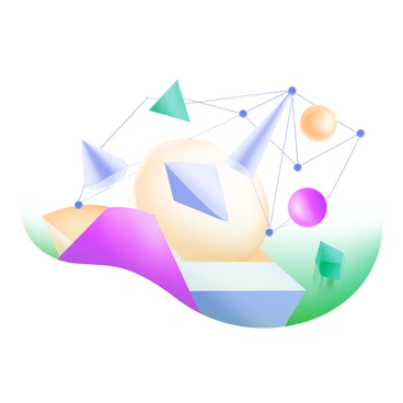 A modern pastel illustration featuring a variety of geometric shapes, including triangles, circles, and squares, arranged in an intricate pattern. The shapes are in soft pastel colors such as light blue, pale pink, and muted yellow. Delicate lines connect the shapes, enhancing the complexity of the design. The background is a subtle gradient that complements the colors of the shapes, creating a visually engaging composition.